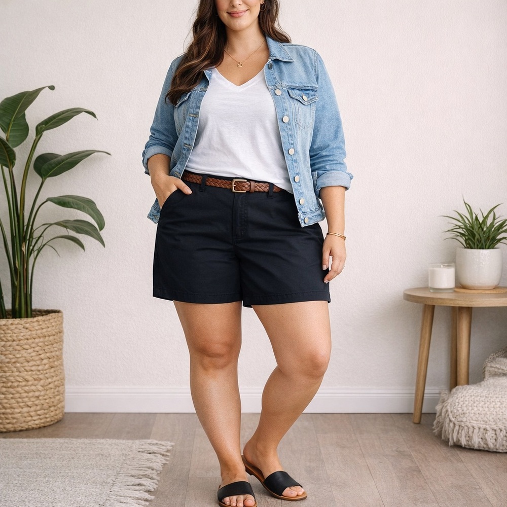NWT Black Bermuda Chino Shorts 18W Plus Size Cotton Stretch Style & Co